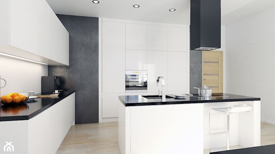 Czarny okap Toredo w minimalistycznej kuchni - zdjęcie od GLOBALO.PL - Ciche i wydajne okapy kuchenne
