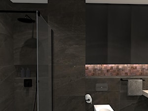 Łazienka z miedzianą mozaiką - Średnia bez okna z lustrem z punktowym oświetleniem łazienka, styl industrialny - zdjęcie od Unicad Design