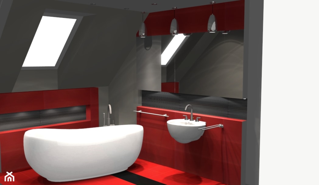 Łazienka szaro-czerwona - zdjęcie od Unicad Design - Homebook