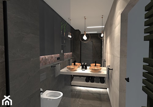 Łazienka z miedzianą mozaiką - Średnia bez okna z lustrem łazienka, styl industrialny - zdjęcie od Unicad Design