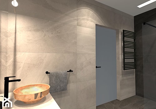 Łazienka z miedzianą mozaiką - Średnia bez okna z lustrem z marmurową podłogą z punktowym oświetleniem łazienka, styl industrialny - zdjęcie od Unicad Design
