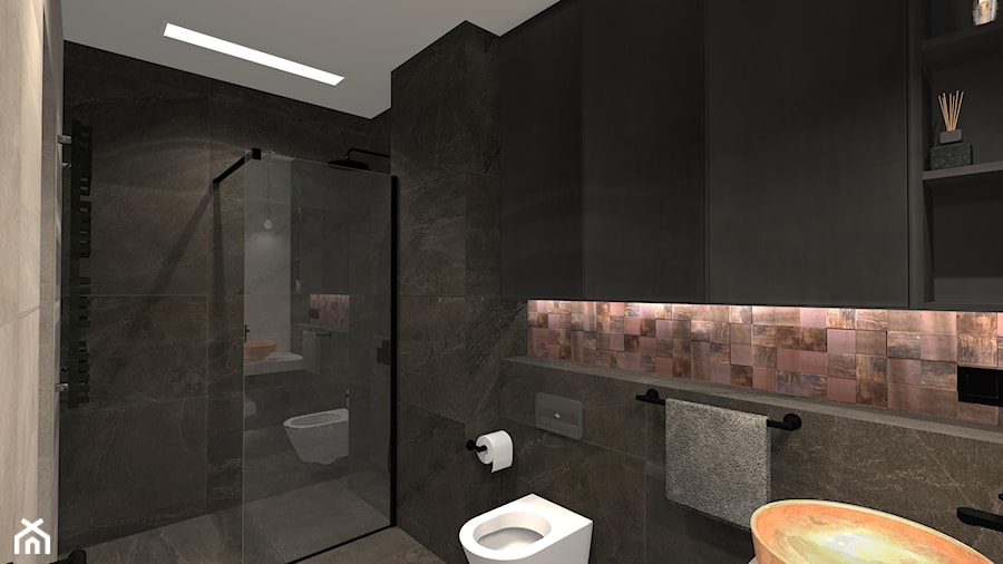 Łazienka z miedzianą mozaiką - Średnia bez okna łazienka, styl industrialny - zdjęcie od Unicad Design