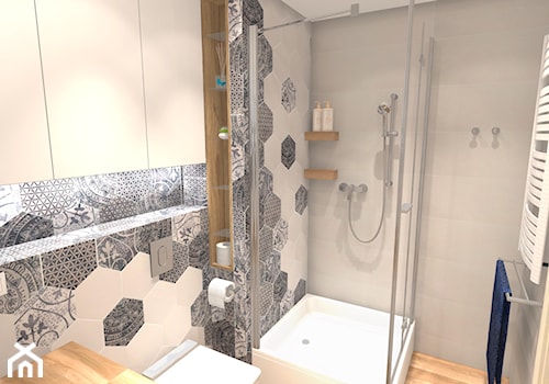Łazienka z patchworkiem - Mała bez okna łazienka, styl nowoczesny - zdjęcie od Unicad Design