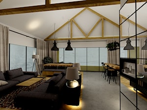 Nowoczesna stodoła - Duży szary salon z jadalnią, styl nowoczesny - zdjęcie od creo-architektura wnetrz