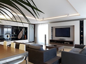 apartament Włochy - Średni biały szary salon, styl nowoczesny - zdjęcie od ON/OFF Architekci