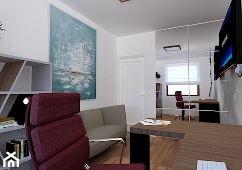 Mieszkanie w fiolecie Pantone 2018 - Średnie z sofą z zabudowanym biurkiem białe biuro, styl nowoczesny - zdjęcie od MdoKwadratu