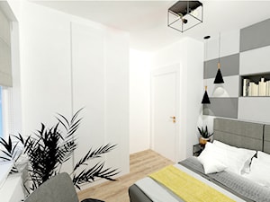 Małe M rodzinne meszkanie w musztardowym kolorze - Średnia biała szara sypialnia, styl skandynawski - zdjęcie od MdoKwadratu