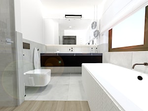 Projekt modern minimalist salon - Średnia z lustrem z punktowym oświetleniem łazienka z oknem, styl minimalistyczny - zdjęcie od MdoKwadratu