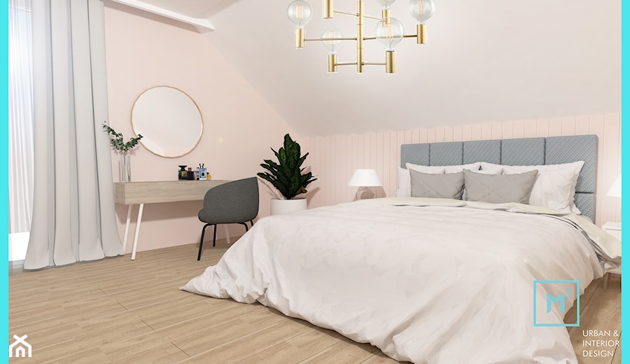 Błękit w pełni -sielsko i Skandynawsko - Średnia beżowa biała sypialnia na poddaszu, styl skandynawski - zdjęcie od MdoKwadratu