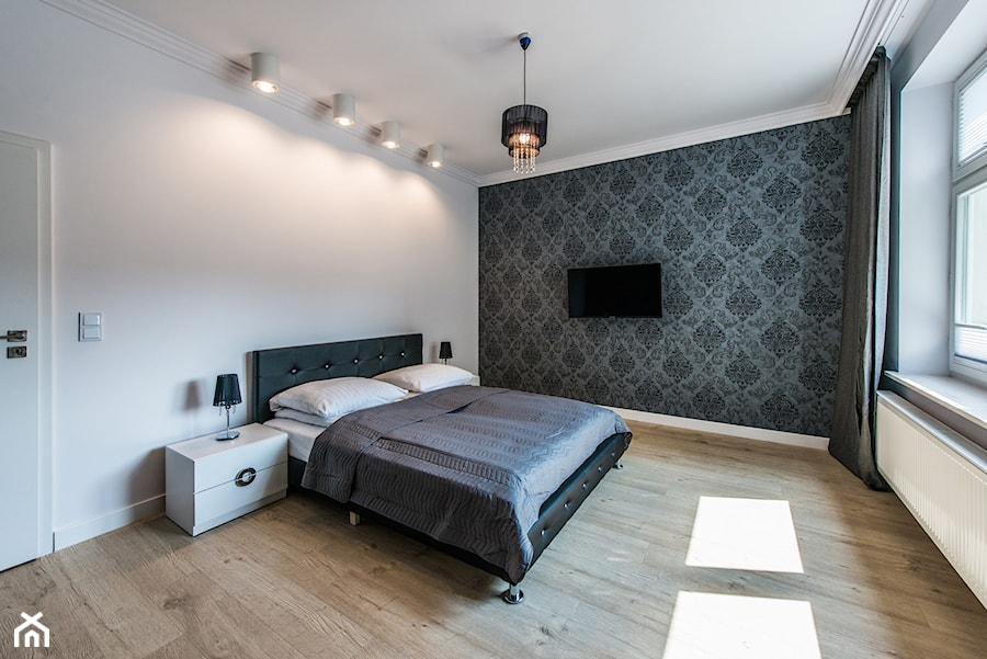 Średnia czarna szara sypialnia, styl glamour - zdjęcie od MdoKwadratu