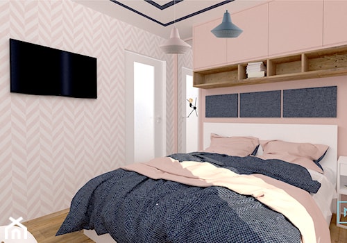 Pink And Blue dla nowoczesnej rodziny - Mała różowa szara sypialnia, styl nowoczesny - zdjęcie od MdoKwadratu