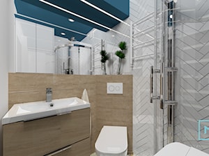Łazienka mała z pomysłem - Mała bez okna z lustrem z punktowym oświetleniem łazienka, styl skandynawski - zdjęcie od MdoKwadratu