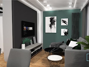 Mieszkanie z antresolą - Mały biały szary zielony salon, styl industrialny - zdjęcie od MdoKwadratu