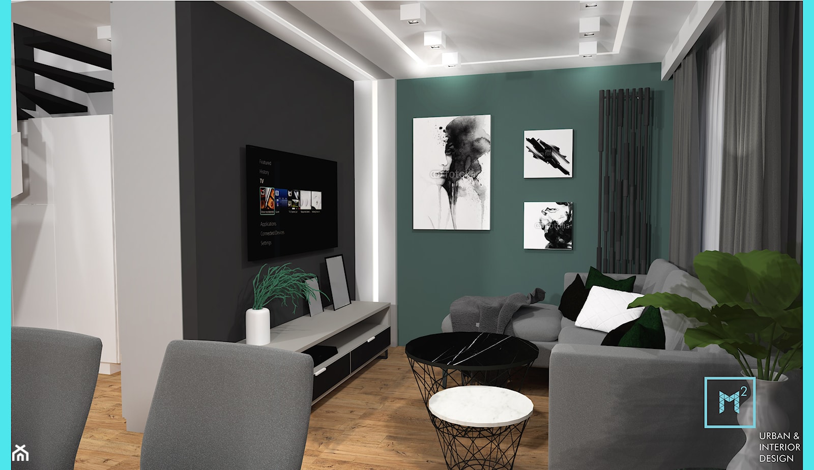 Mieszkanie z antresolą - Mały biały szary zielony salon, styl industrialny - zdjęcie od MdoKwadratu - Homebook