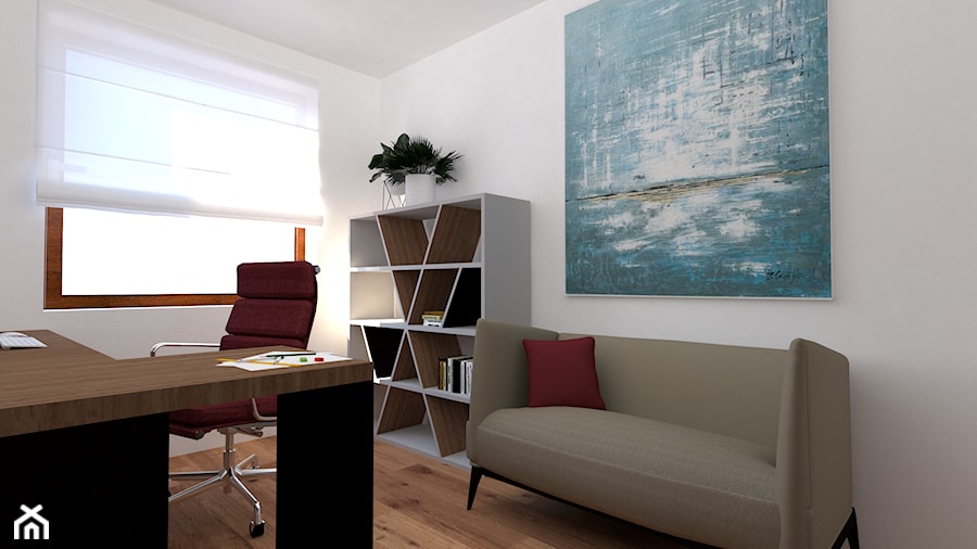 Mieszkanie w fiolecie Pantone 2018 - Średnie w osobnym pomieszczeniu z sofą białe biuro, styl nowoczesny - zdjęcie od MdoKwadratu