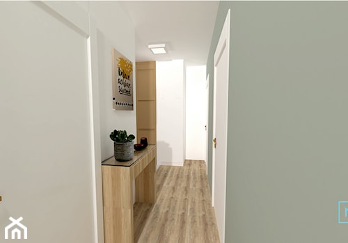 Małe M rodzinne meszkanie w musztardowym kolorze - Średni biały szary hol / przedpokój, styl skandynawski - zdjęcie od MdoKwadratu