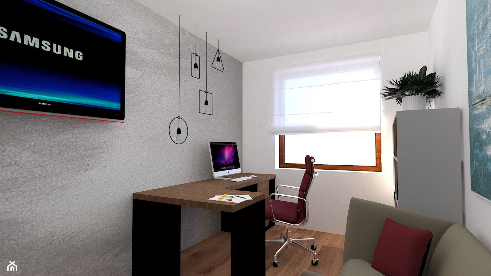 Mieszkanie w fiolecie Pantone 2018 - Średnie w osobnym pomieszczeniu z sofą szare biuro, styl minimalistyczny - zdjęcie od MdoKwadratu - Homebook