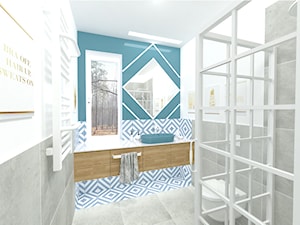 Błękit w pełni -sielsko i Skandynawsko - Średnia z lustrem łazienka z oknem, styl nowoczesny - zdjęcie od MdoKwadratu