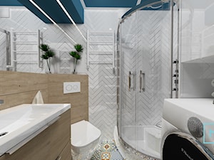 Łazienka mała z pomysłem - Mała bez okna z pralką / suszarką z lustrem łazienka, styl skandynawski - zdjęcie od MdoKwadratu