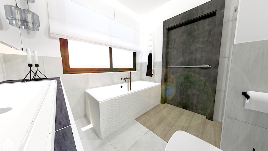 Projekt modern minimalist salon - Średnia z lustrem łazienka z oknem, styl minimalistyczny - zdjęcie od MdoKwadratu