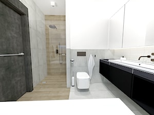 Projekt modern minimalist salon - Średnia bez okna z lustrem z punktowym oświetleniem łazienka, styl minimalistyczny - zdjęcie od MdoKwadratu