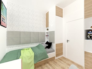 Małe M rodzinne meszkanie w musztardowym kolorze - Mały biały szary pokój dziecka dla nastolatka dla chłopca dla dziewczynki, styl skandynawski - zdjęcie od MdoKwadratu