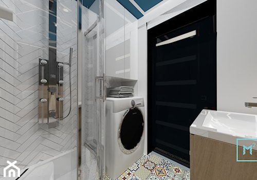 Łazienka mała z pomysłem - Mała bez okna z pralką / suszarką łazienka, styl skandynawski - zdjęcie od MdoKwadratu