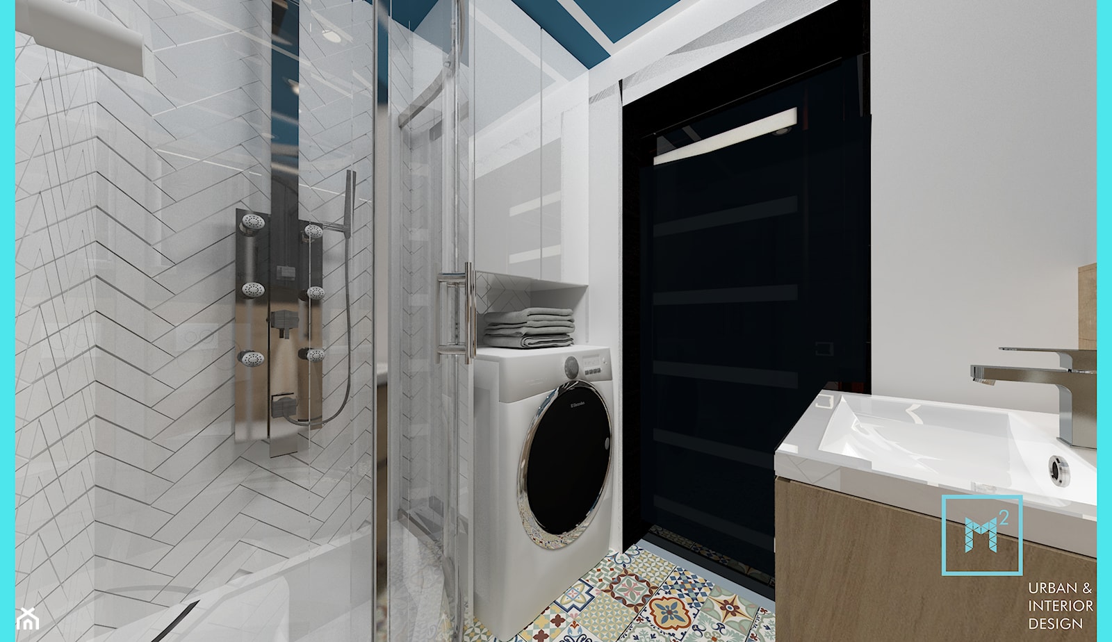 Łazienka mała z pomysłem - Mała bez okna z pralką / suszarką łazienka, styl skandynawski - zdjęcie od MdoKwadratu - Homebook