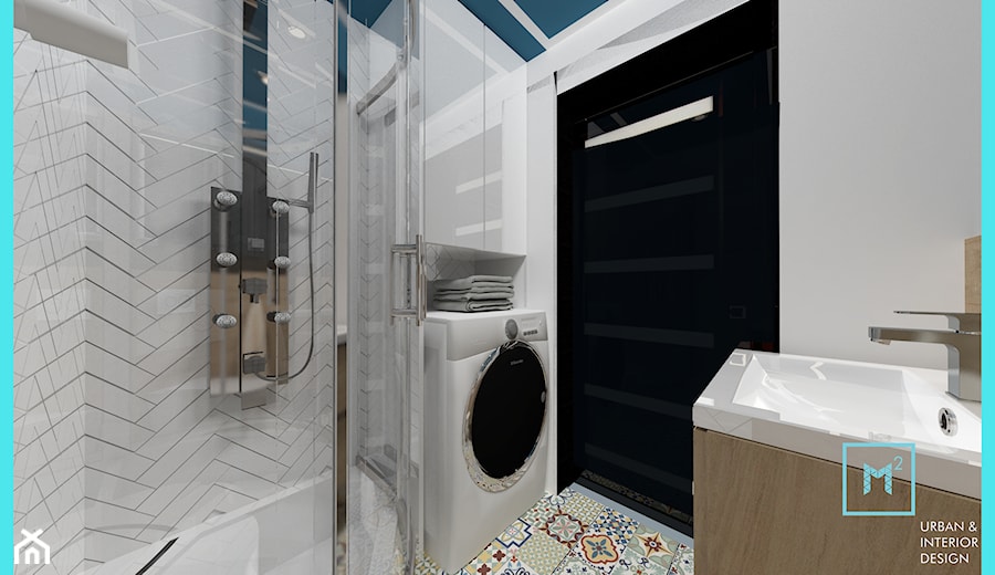 Łazienka mała z pomysłem - Mała bez okna z pralką / suszarką łazienka, styl skandynawski - zdjęcie od MdoKwadratu