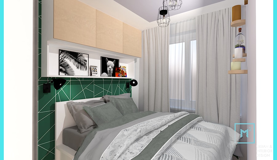 Skandynawskie M3 dla 4 os rodziny z dodatkiem koloru - Mała biała zielona sypialnia, styl nowoczesny - zdjęcie od MdoKwadratu