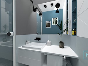 Projekt modern minimalist salon - Mała z lustrem z punktowym oświetleniem łazienka, styl minimalistyczny - zdjęcie od MdoKwadratu