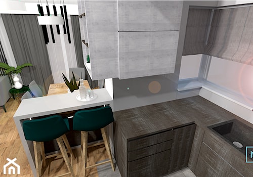 Mieszkanie z antresolą - Mała z salonem kuchnia w kształcie litery l z oknem, styl industrialny - zdjęcie od MdoKwadratu