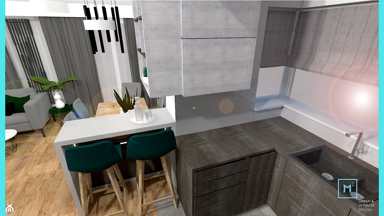 Mieszkanie z antresolą - Mała z salonem kuchnia w kształcie litery l z oknem, styl industrialny - zdjęcie od MdoKwadratu - Homebook