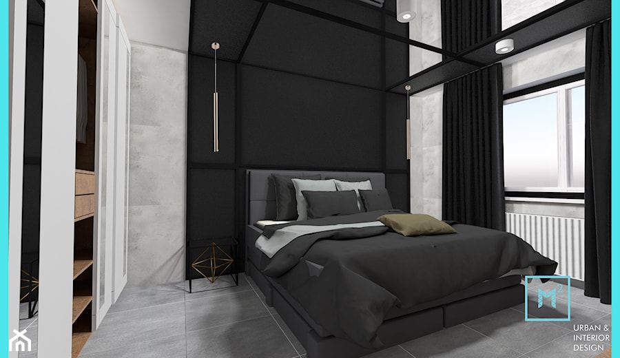 Black & White - Średnia czarna szara sypialnia, styl nowoczesny - zdjęcie od MdoKwadratu