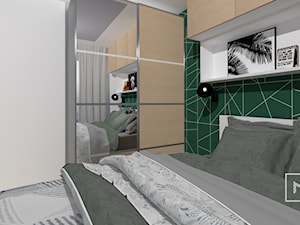 Skandynawskie M3 dla 4 os rodziny z dodatkiem koloru - Mała szara zielona sypialnia, styl skandynawski - zdjęcie od MdoKwadratu