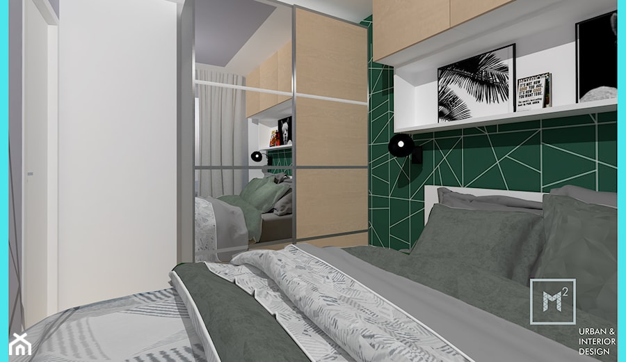 Skandynawskie M3 dla 4 os rodziny z dodatkiem koloru - Mała szara zielona sypialnia, styl skandynawski - zdjęcie od MdoKwadratu