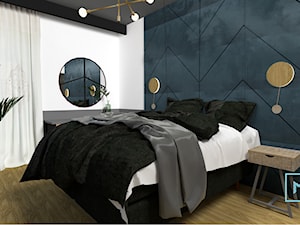 Projekt modern minimalist salon - Średnia biała czarna niebieska sypialnia, styl minimalistyczny - zdjęcie od MdoKwadratu
