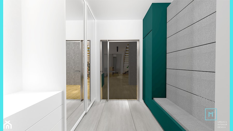 Projekt modern minimalist salon - Średni biały niebieski hol / przedpokój, styl minimalistyczny - zdjęcie od MdoKwadratu