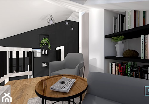 Mieszkanie z antresolą - Średni biały czarny hol / przedpokój, styl industrialny - zdjęcie od MdoKwadratu