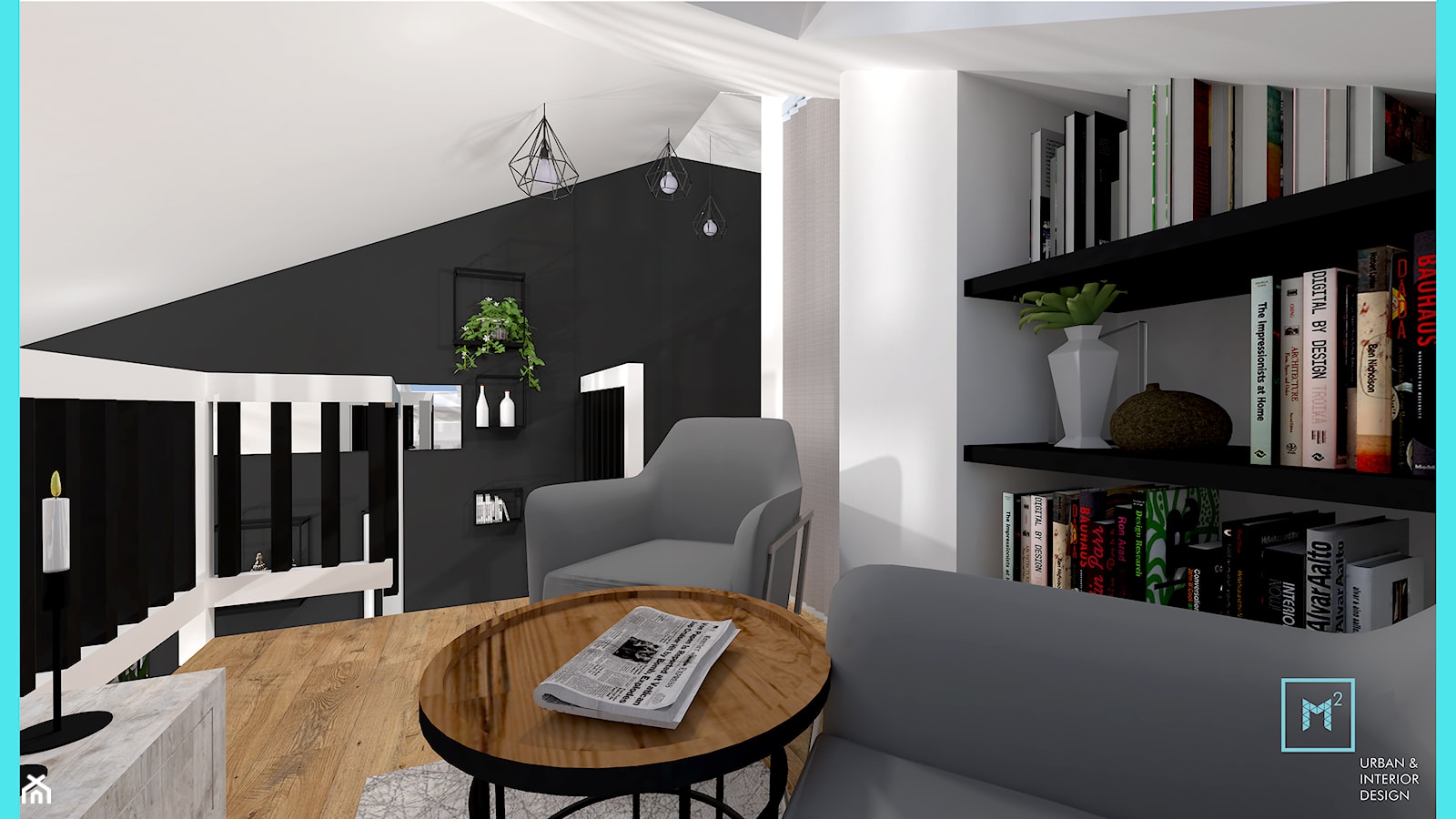 Mieszkanie z antresolą - Średni biały czarny hol / przedpokój, styl industrialny - zdjęcie od MdoKwadratu - Homebook
