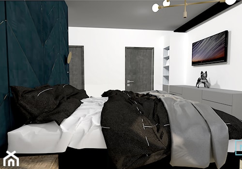 Projekt modern minimalist salon - Średnia biała czarna sypialnia, styl minimalistyczny - zdjęcie od MdoKwadratu