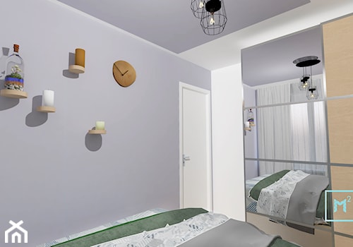 Skandynawskie M3 dla 4 os rodziny z dodatkiem koloru - Mała biała szara sypialnia, styl minimalistyczny - zdjęcie od MdoKwadratu