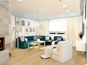Błękit w pełni -sielsko i Skandynawsko - Średni biały salon, styl skandynawski - zdjęcie od MdoKwadratu