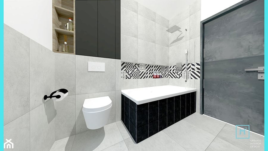 Projekt modern minimalist salon - Średnia bez okna łazienka, styl minimalistyczny - zdjęcie od MdoKwadratu