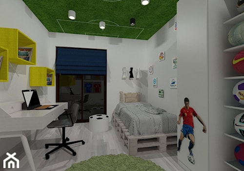 Piłkarski pokój chłopca - Średni biały pokój dziecka dla dziecka dla nastolatka dla chłopca dla dziewczynki - zdjęcie od Latre DESIGN