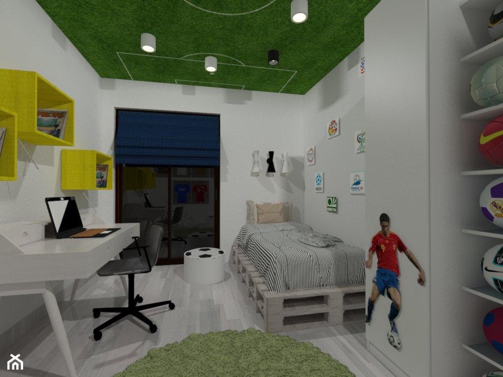 Piłkarski pokój chłopca - Średni biały pokój dziecka dla dziecka dla nastolatka dla chłopca dla dzie ... - zdjęcie od Latre DESIGN - Homebook