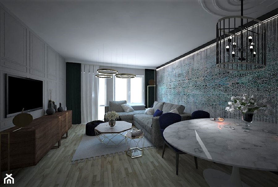 Mieszkanie na Bemowie z akcentem Indigo - Salon, styl nowoczesny - zdjęcie od Latre DESIGN