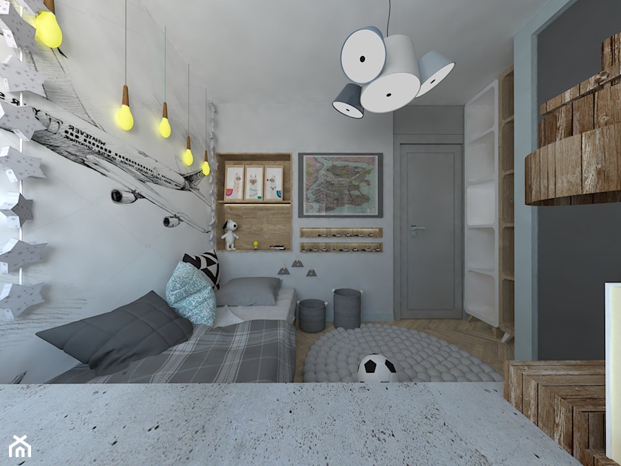 Mieszkanie na Bemowie z akcentem Indigo - Średni biały czarny pokój dziecka dla dziecka dla nastolatka dla chłopca dla dziewczynki, styl skandynawski - zdjęcie od Latre DESIGN
