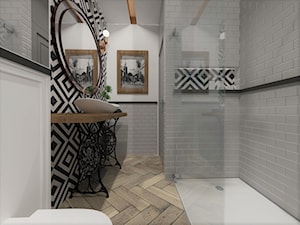 Mieszkanie w kamienicy na Starej Pradze - Średnia biała czarna szara łazienka bez okna, styl vintag ... - zdjęcie od Latre DESIGN
