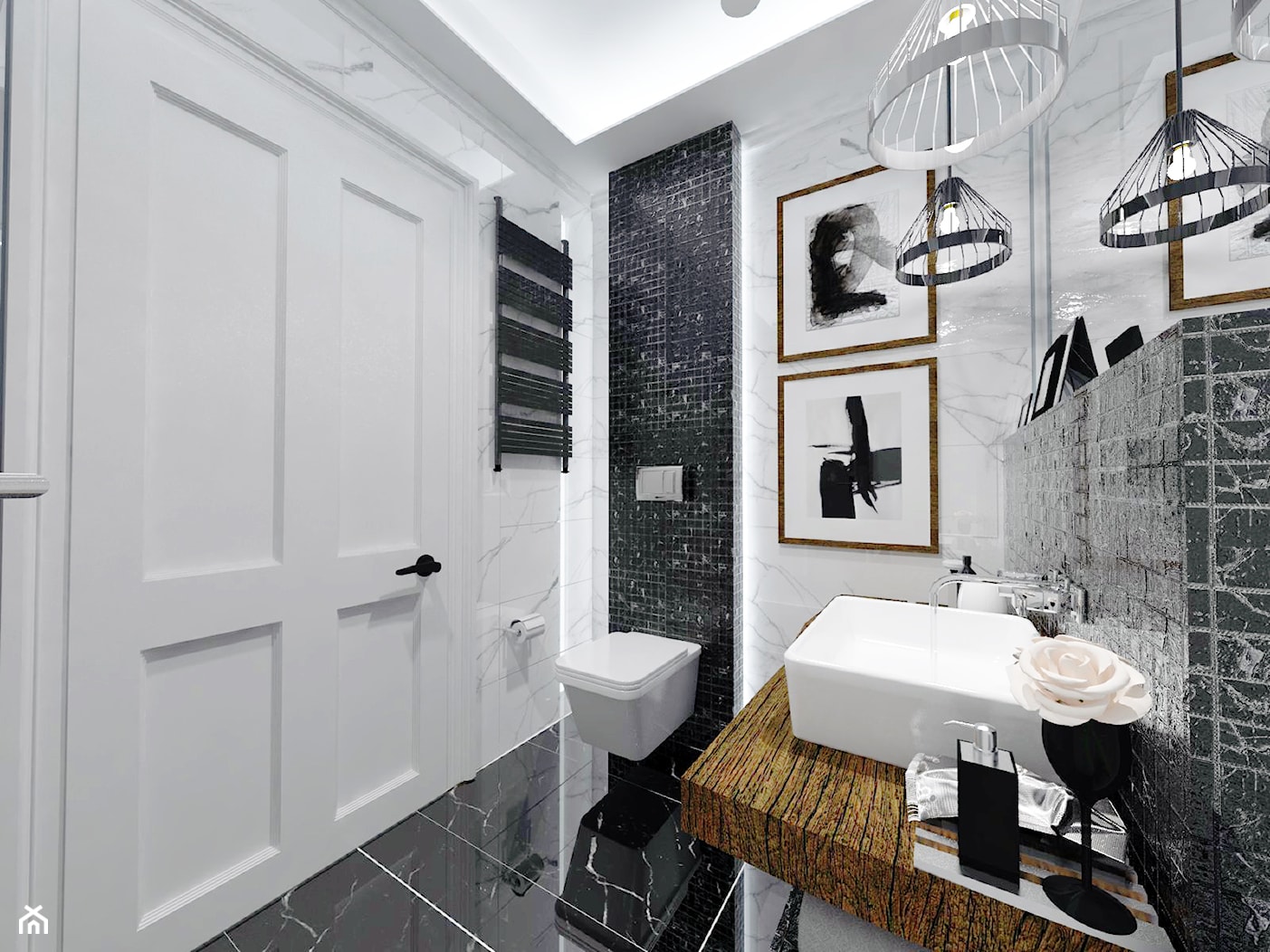 Marmurowa, czarno-biała łazienka - Łazienka, styl nowoczesny - zdjęcie od Latre DESIGN - Homebook